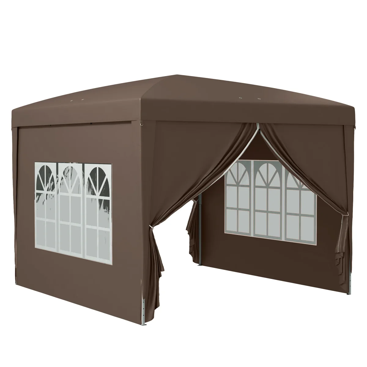 Outsunny Carpa Plegable Pop-up 3x3 M Con 4 Paredes Laterales Anti-uv Café