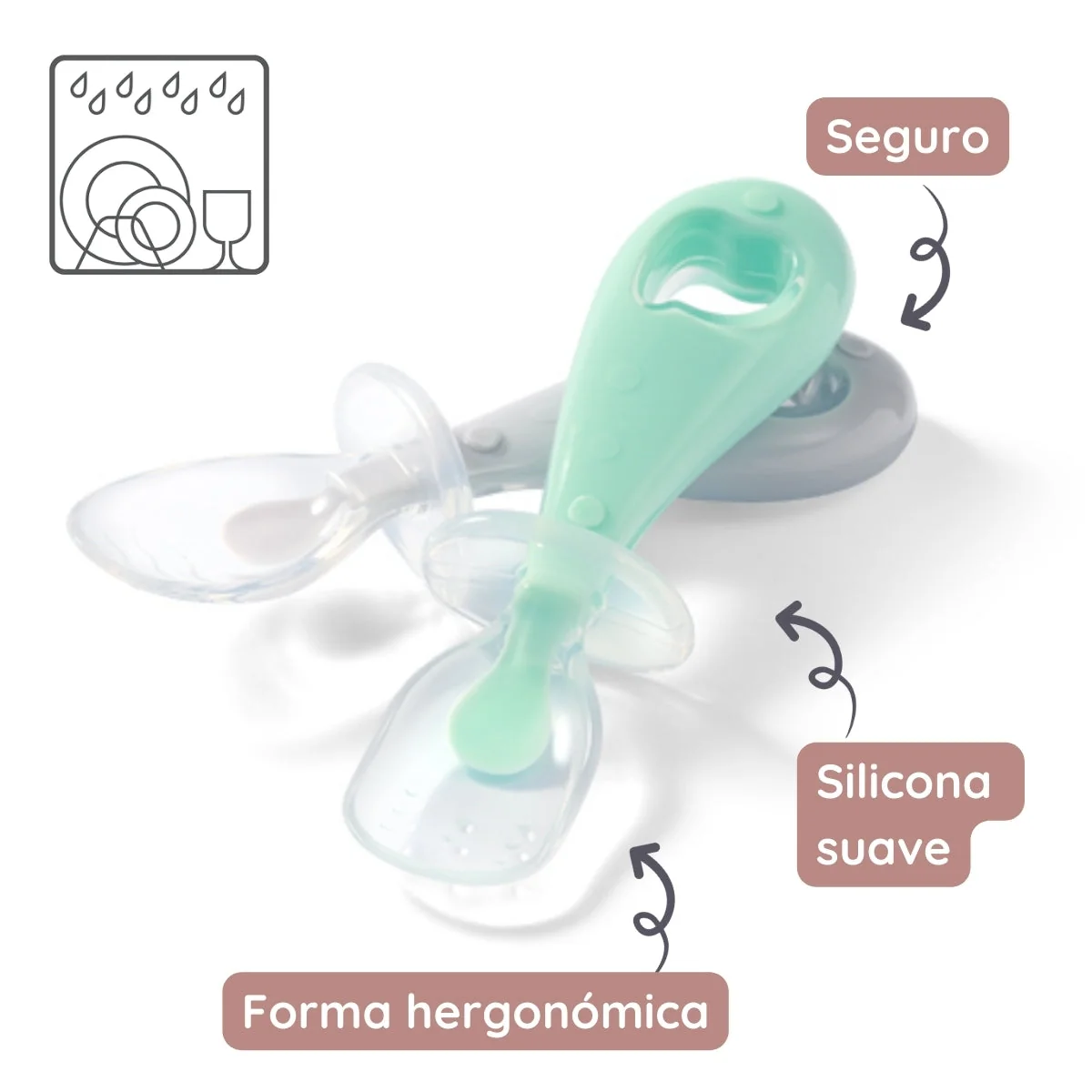 Conjunto de 2 colheres de segurança de silicone verde-cinzento - Image 3