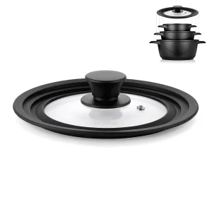 Briebe Totalid Tapa De Sartén Universal Con Borde De Silicona Y Cristal Templado, Multidiámetro 24-26-28 Cm
