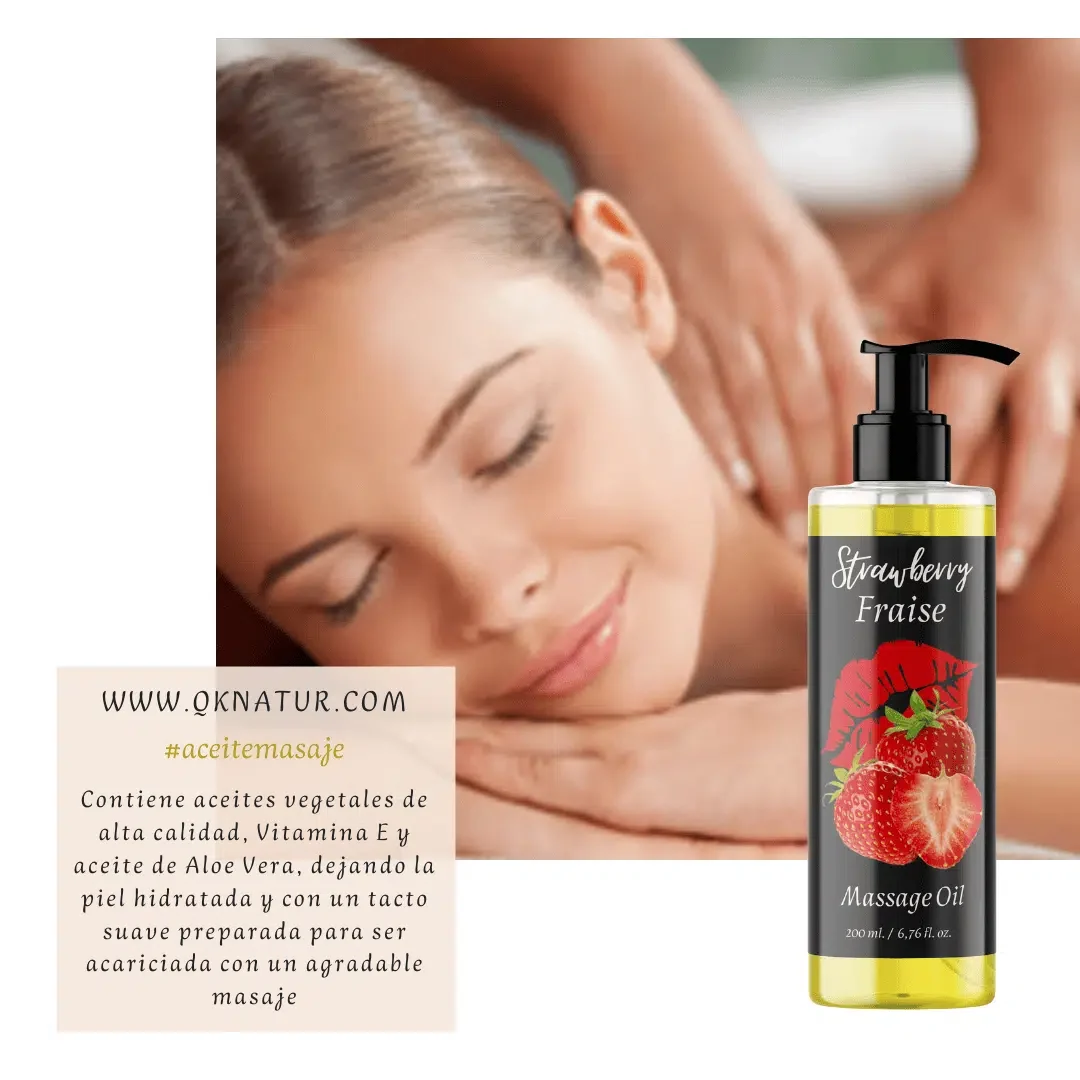 QKnatur - Aceite De Masaje Con Fragancia Fresa - 200 Ml - Para Masajes Corporales Relajantes - Hidratación Y Nutrición - Image 3