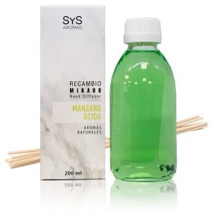 Recarga Mikado Maçã Ácida Mármore SYS Aromas 200 ml | Com Varetas | Aroma Frutado e Ácido | Refrescante