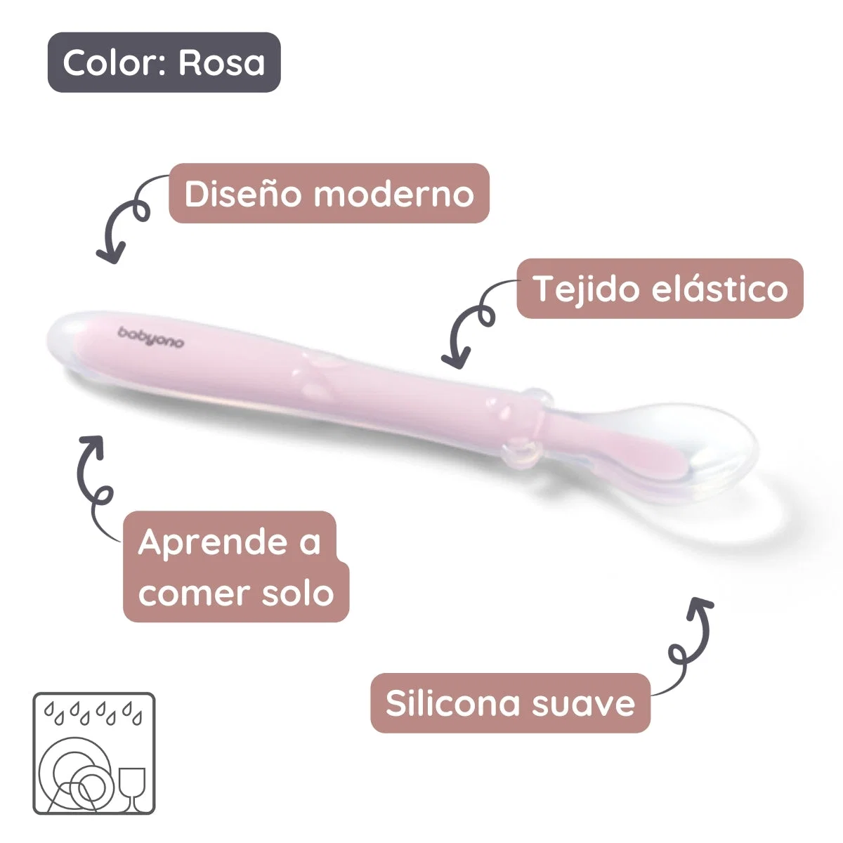 Colher de bebé de silicone flexível cor-de-rosa - Image 6