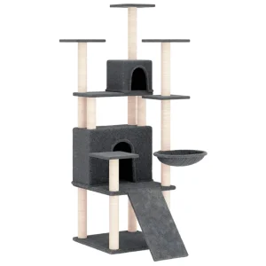 Rascador Para Gatos Con Postes De Sisal Gris Oscuro 154 Cm