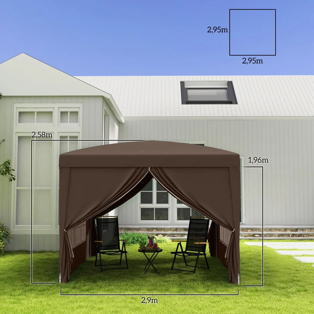 Outsunny Carpa Plegable Pop-up 3x3 M Con 4 Paredes Laterales Anti-uv Café - Image 4