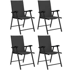 Outsunny Pack De 4 Sillas De Camping Plegables Tela Textilene 58x62x97 Cm Negro