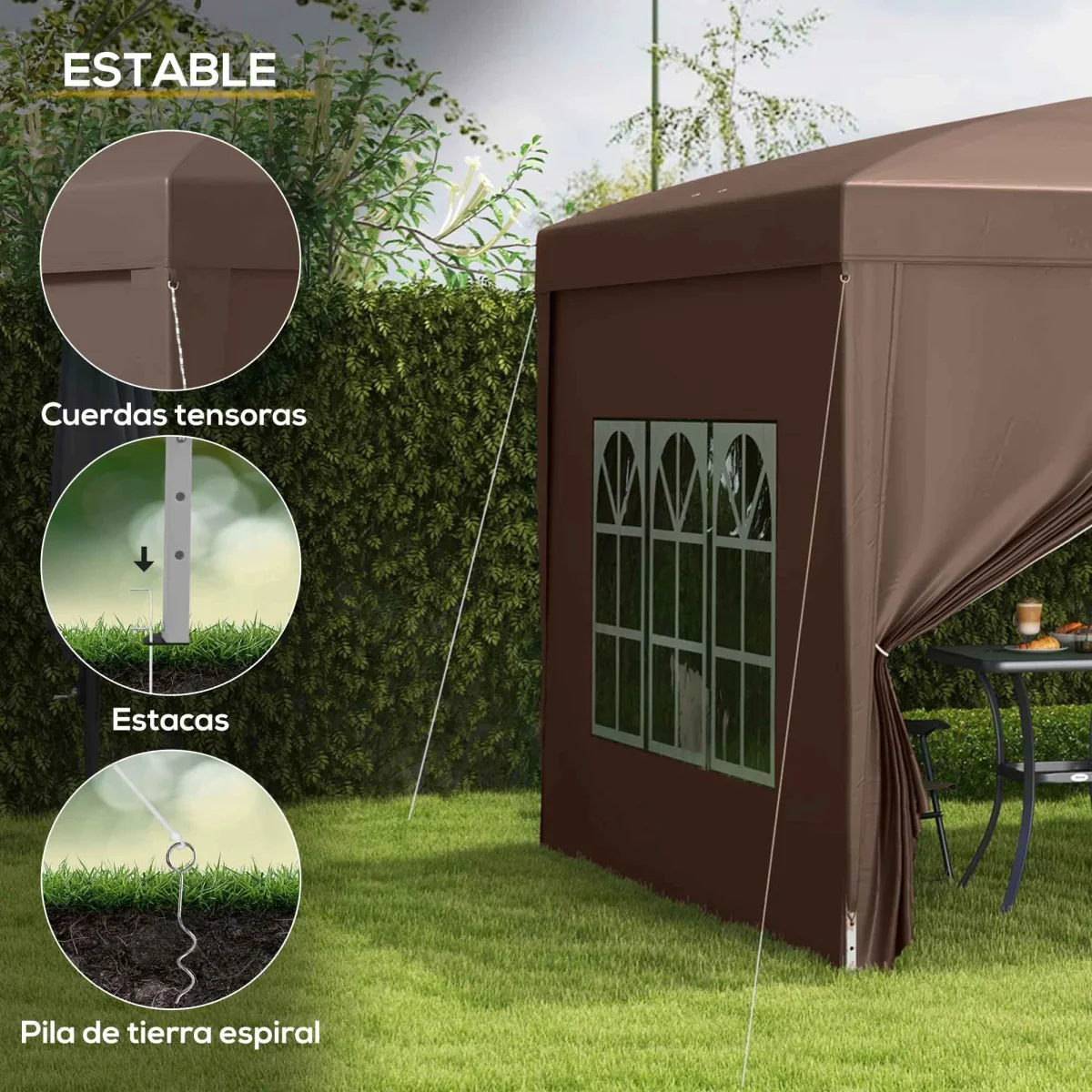 Outsunny Carpa Plegable Pop-up 3x3 M Con 4 Paredes Laterales Anti-uv Café - Image 7