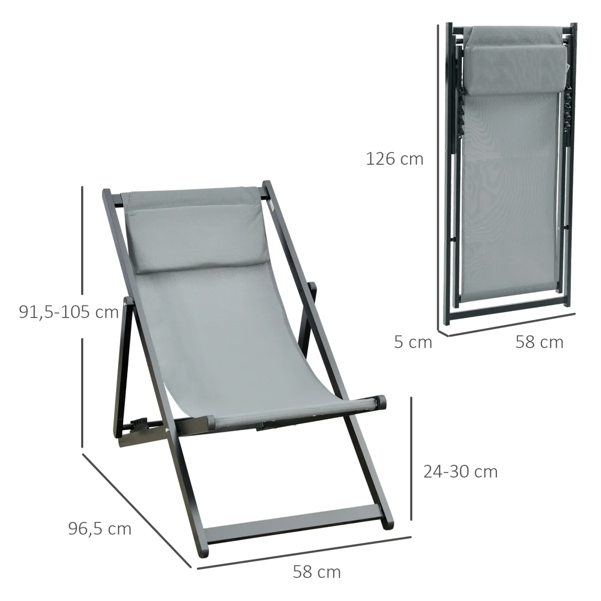 Outsunny Conjunto De 2 Tumbonas Plegables De Aluminio 58x96,5x91,5 Cm Gris - Image 4