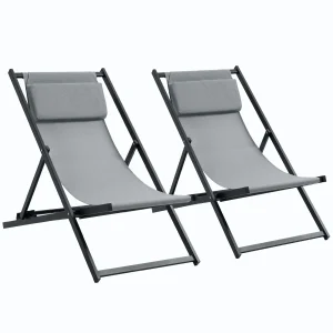 Outsunny Conjunto De 2 Tumbonas Plegables De Aluminio 58x96,5x91,5 Cm Gris