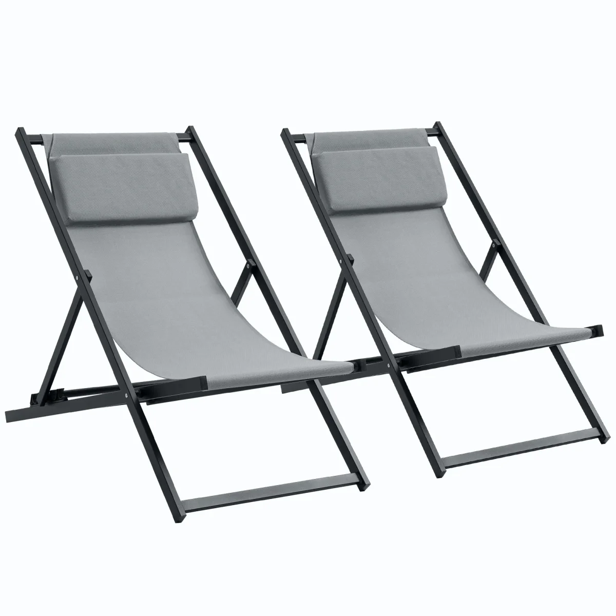 Outsunny Conjunto De 2 Tumbonas Plegables De Aluminio 58x96,5x91,5 Cm Gris - Image 2