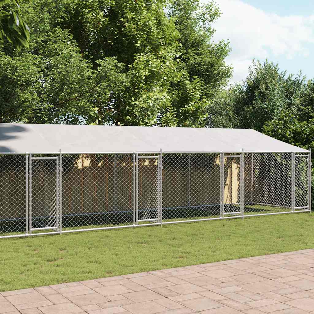 Jaula De Perros Techo Y Puertas Acero Galvanizado Gris 10x2x2 M - Image 3
