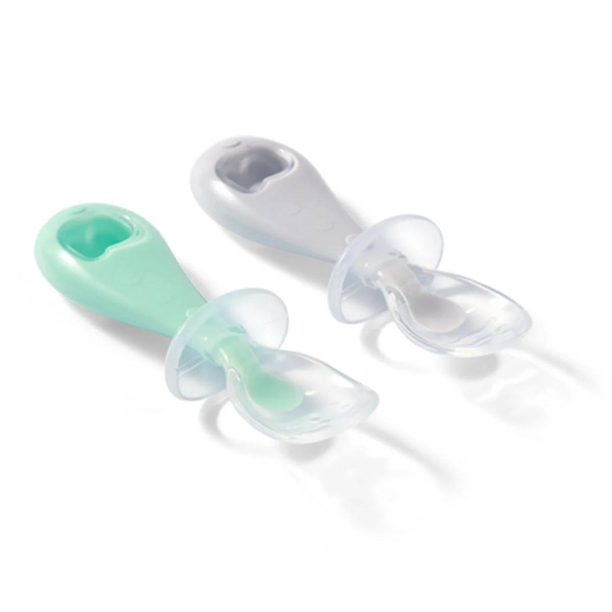 Conjunto de 2 colheres de segurança de silicone verde-cinzento